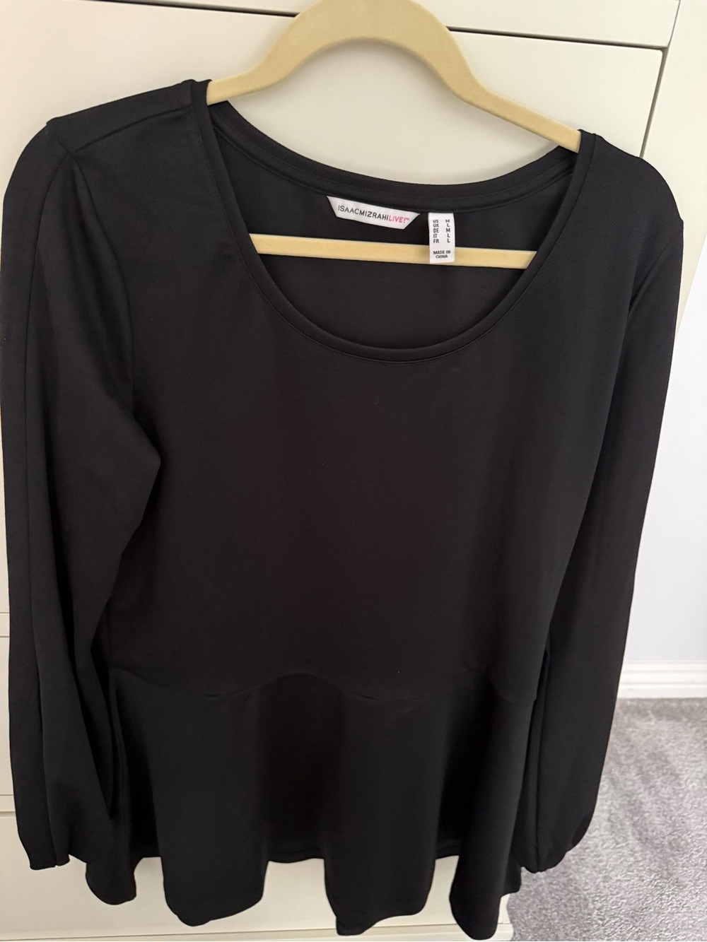 Isaac Mizrahi Black Long-Sleeve Peplum Tee